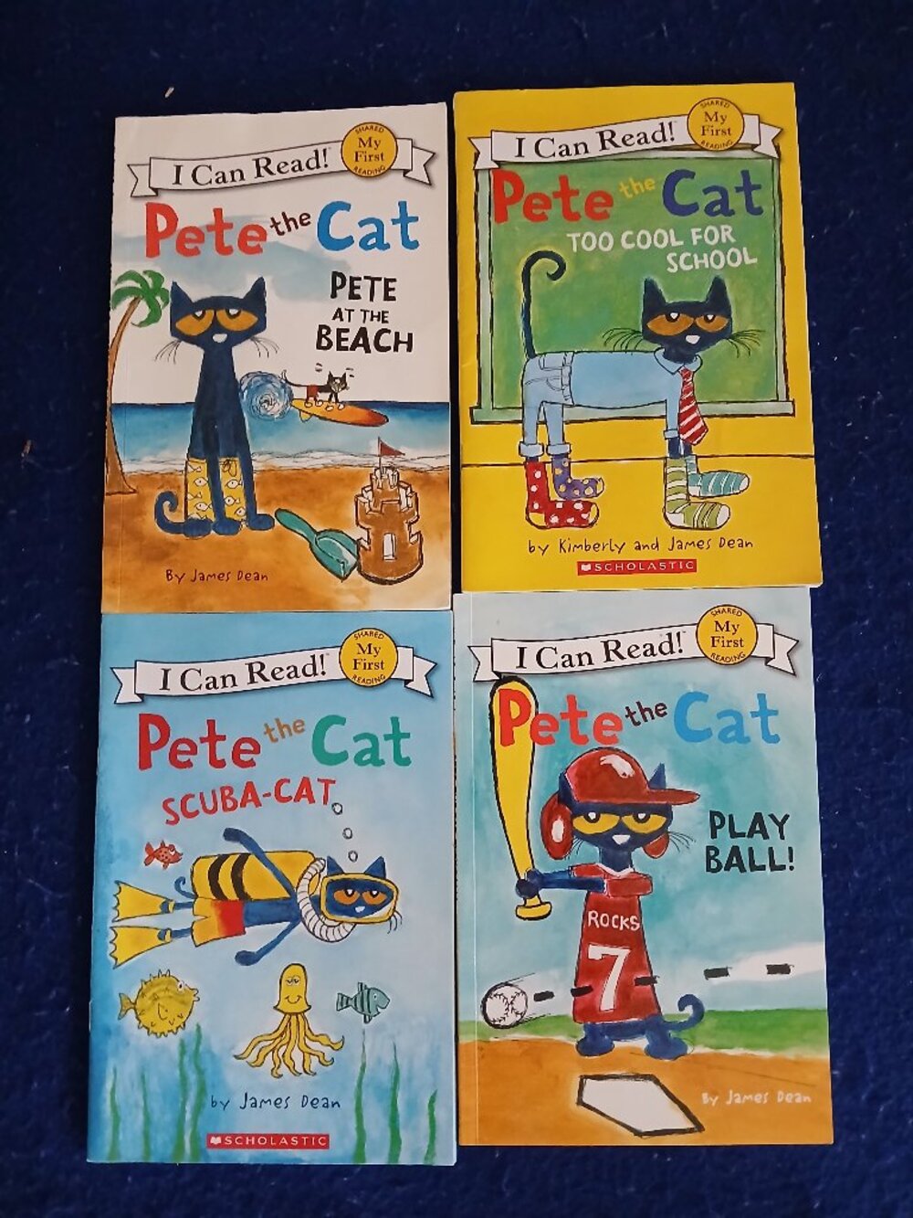 Pete the Cat at the Beach + too Cool for School + Scuba-Cat + Play Ball by Dean